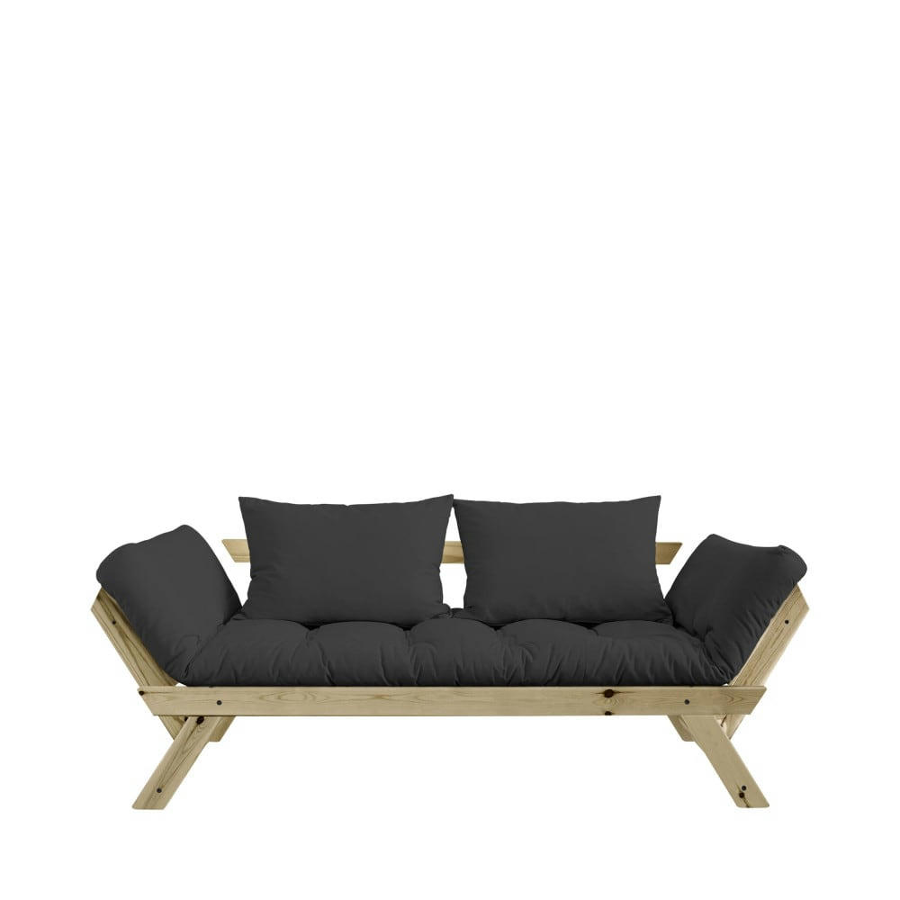 BEBOP - Canapé en bois naturel et tissu gris foncé 2 places