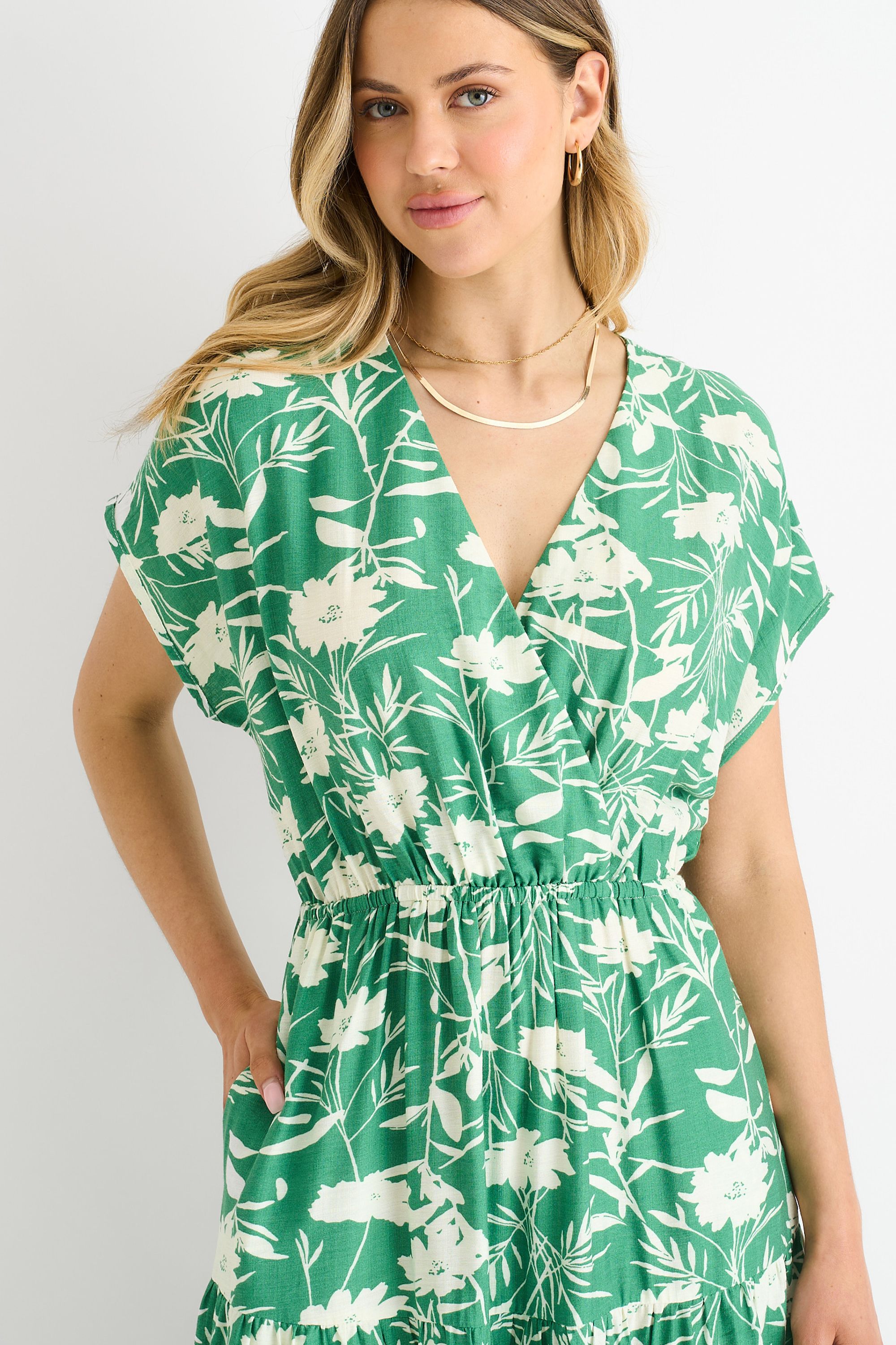 Gini London Green Floral Elastic Waist Maxi Dress