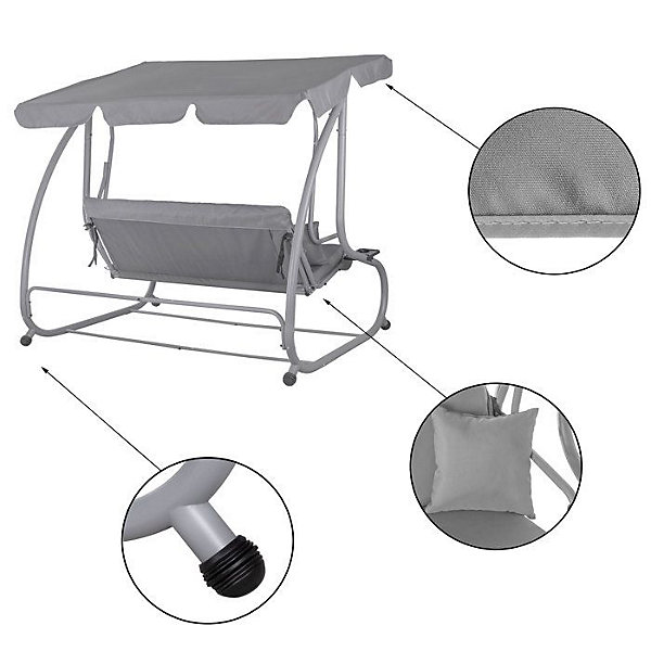 Balancelle de Jardin - Springos - 3 Places - Dossier Inclinable - 2 Coussins - Porte-Gobelets