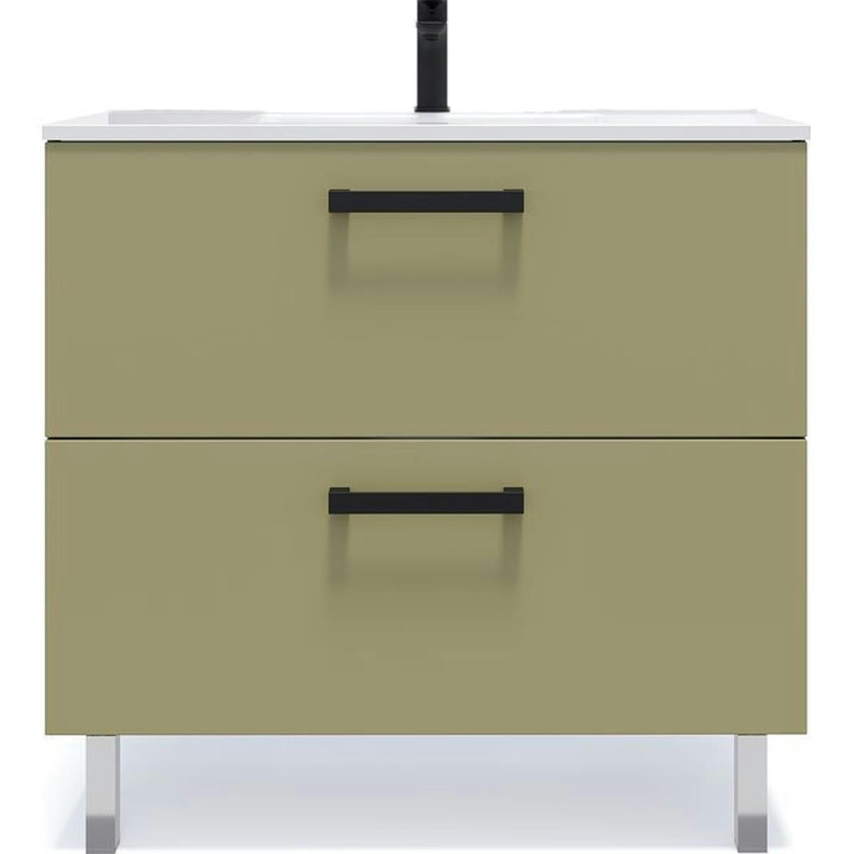 CHELSEA - Meuble salle de bain vasque intégrée 90cm 2 tiroirs Vert