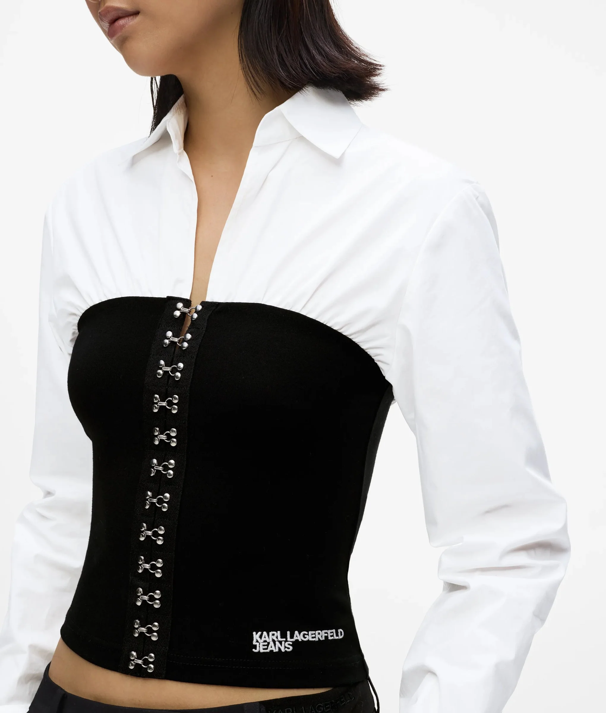 Chemise à détail de corset en popeline