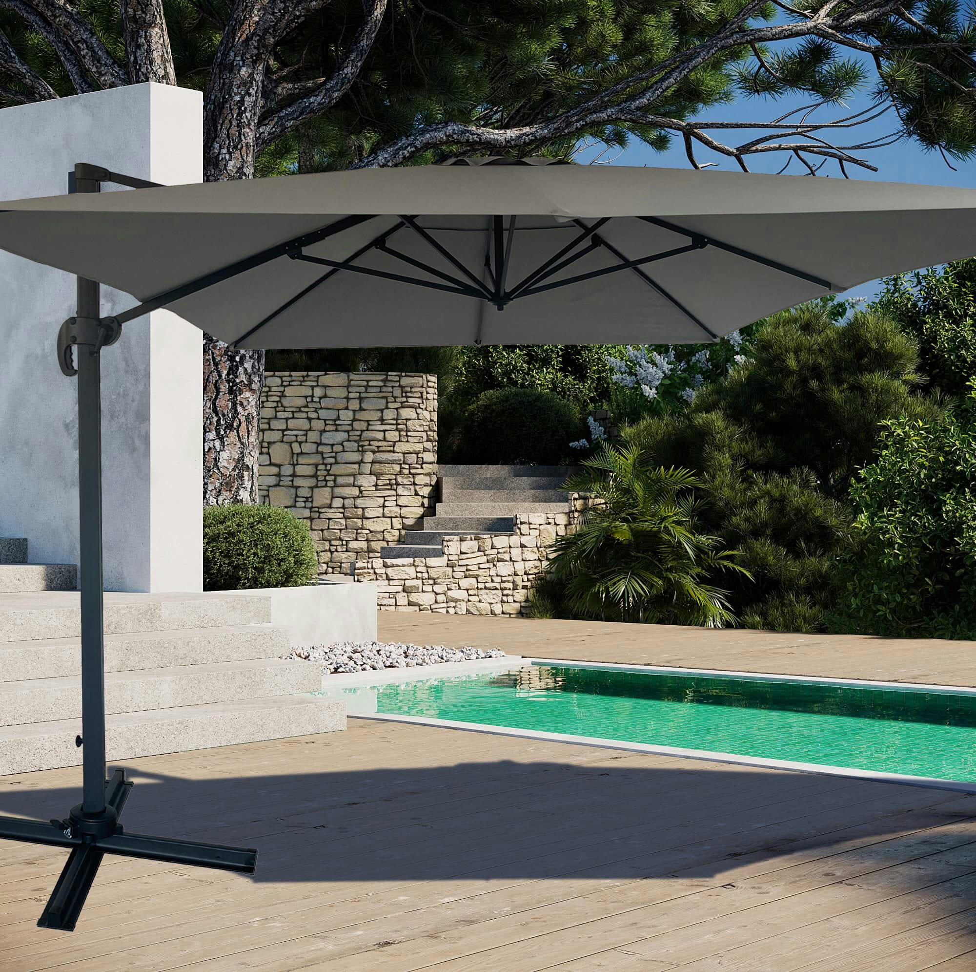 - Parasol décentré 3x4M mat en acier et toile gris anthracite