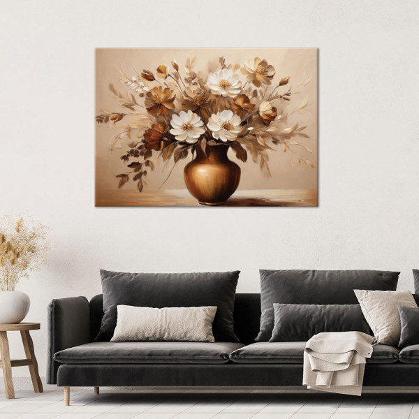 Feeby Obraz na płótnie, Bukiet Kwiatów w Wazonie w Sepii 60x40