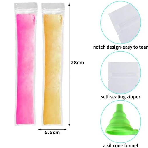 NNEOBA 100Pcs Disposable Ice Pop Mold Bags with Funnel