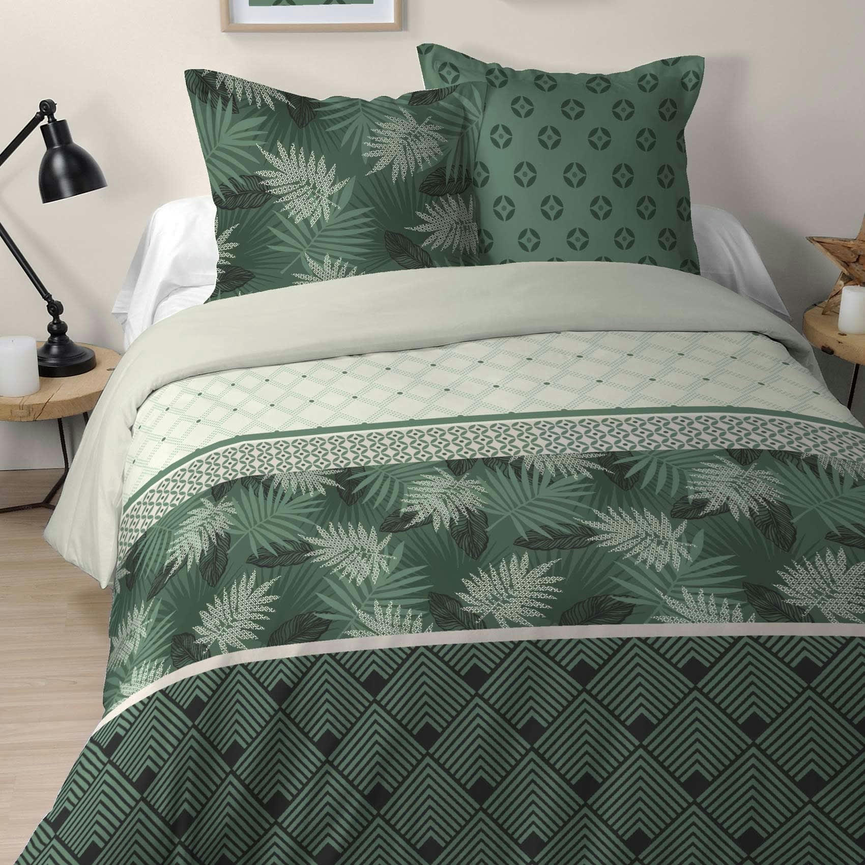 - Parure de couette au style feuillu coton vert 240x220 cm