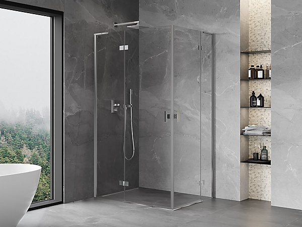 Mexen Mist-H L Duo cabine de douche pivotante gauche 90 x 80 cm, transparent, chrome - 8A5L-090L-080P-01-00
