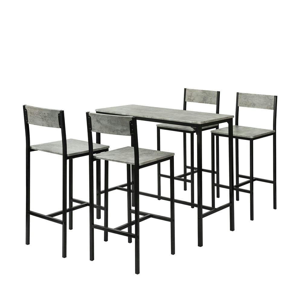 - Set de 1 table et 4 chaises de bar effet bois et métal noir