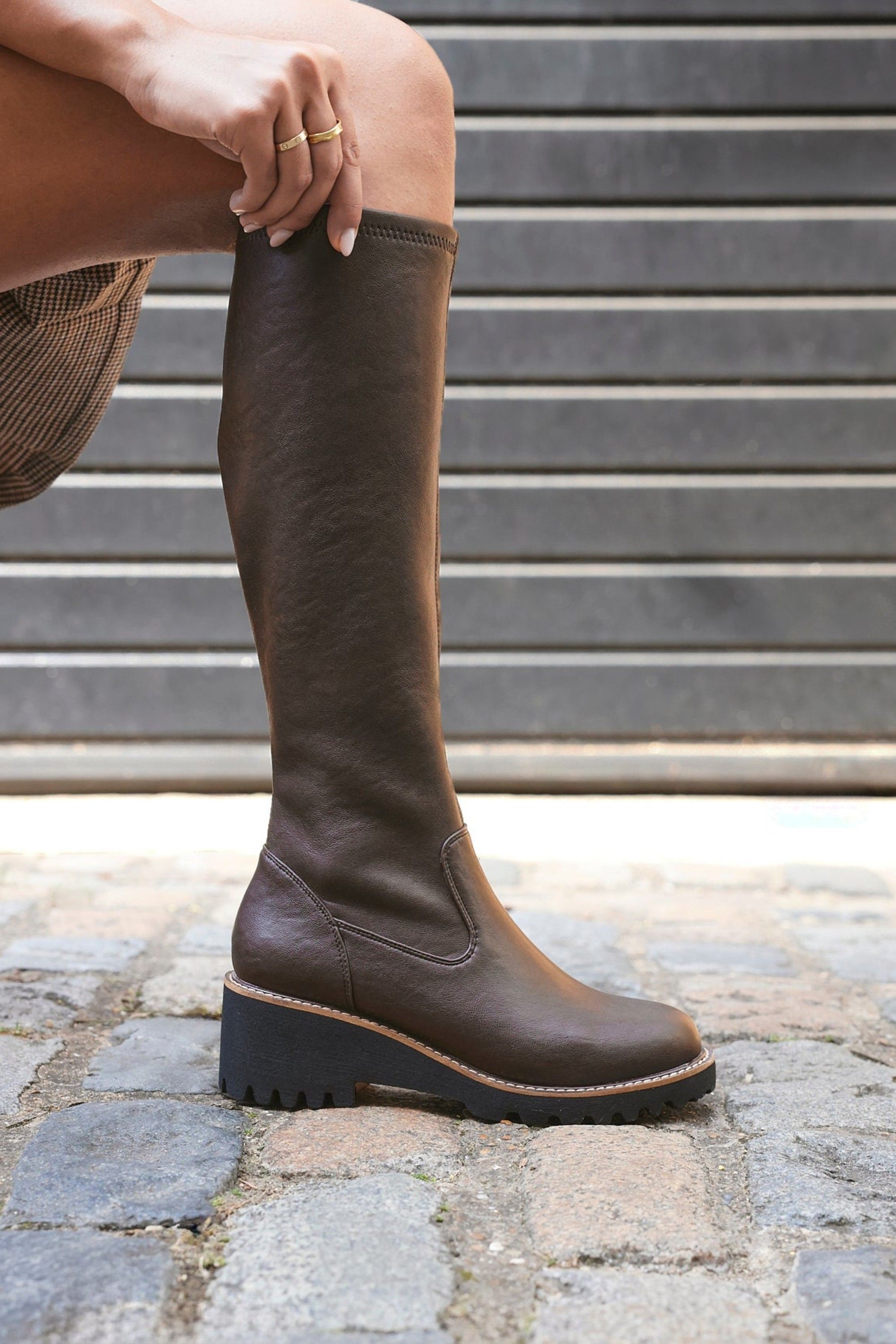 Linzi Resist Brown Wedge Long Boots