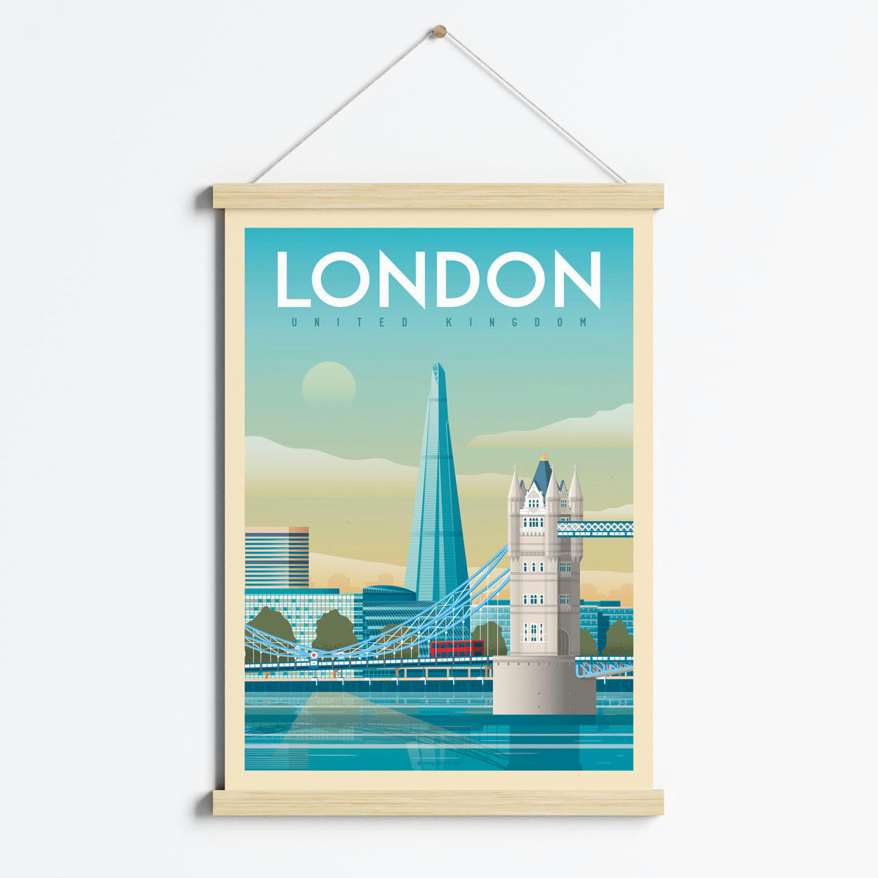 - Affiche Londres Tower Bridge + Cadre Magnétique (Bois) 50x70 cm