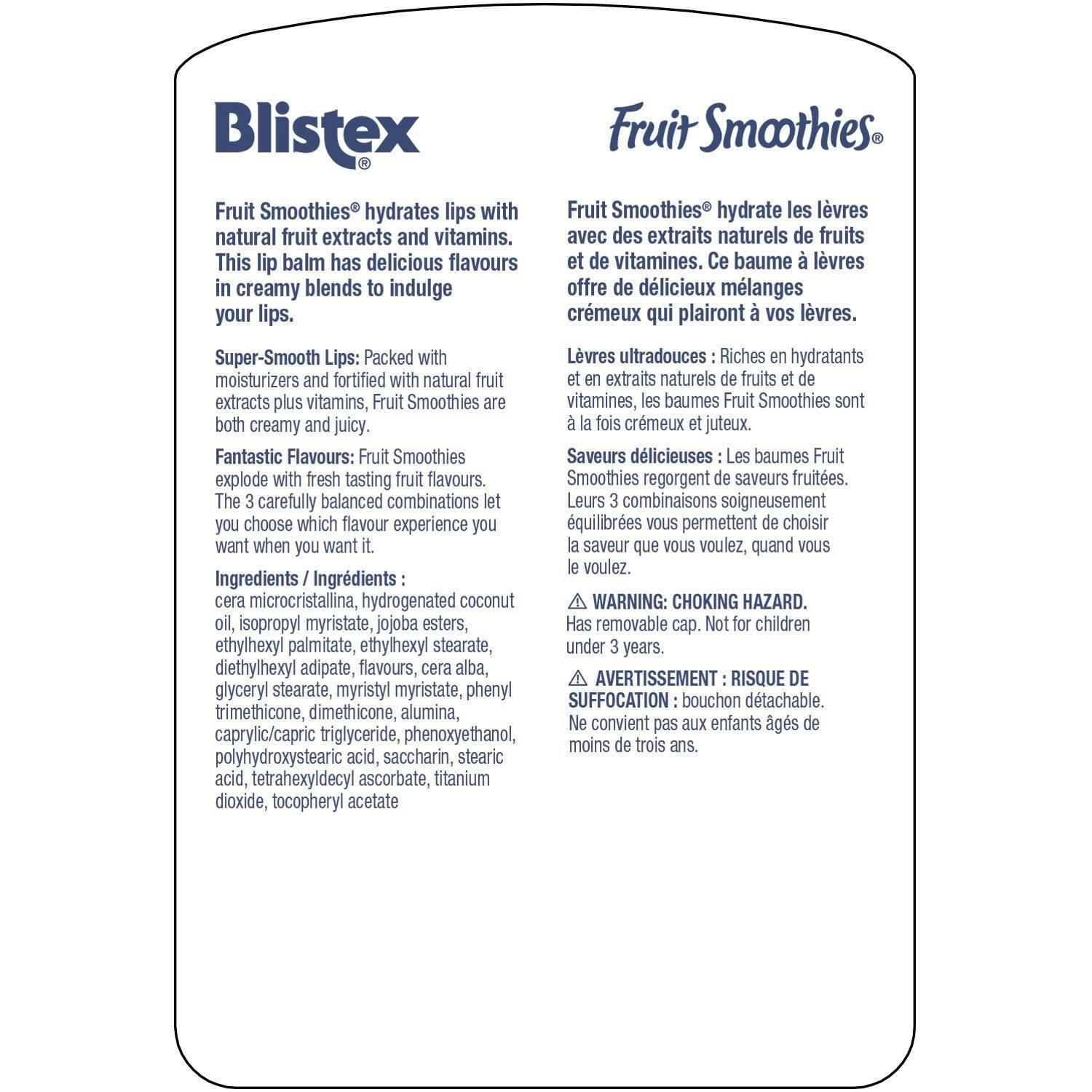 Blistex Fruit Smoothies Moisturizing Lip Balm For Dry & Cracked Lips, SPF 15, 3-Pack