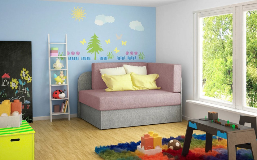 Sofa rozkładana z funkcją spania ROSA szara/różowa
