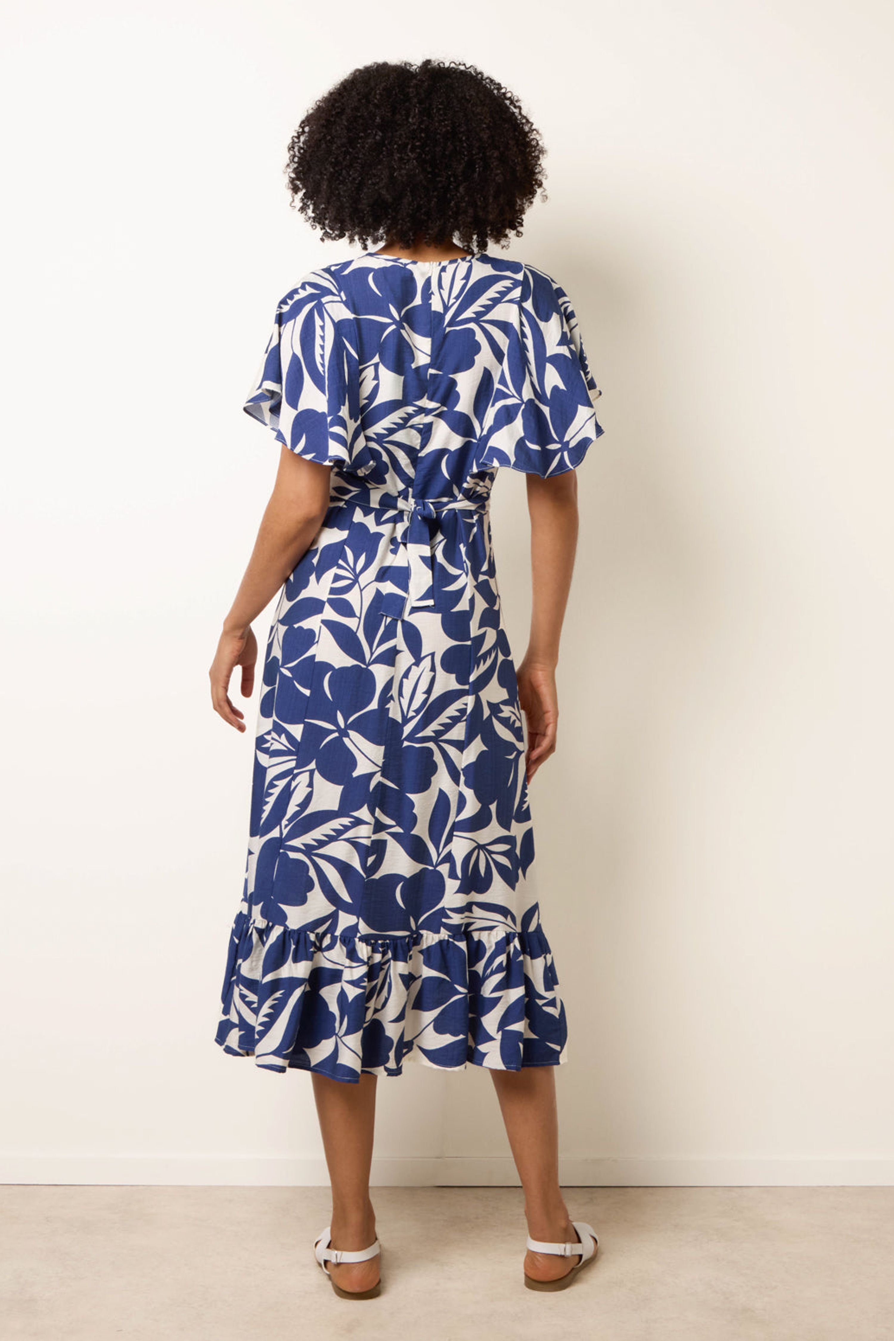 Blue Vanilla Blue Printed V Neck Dress
