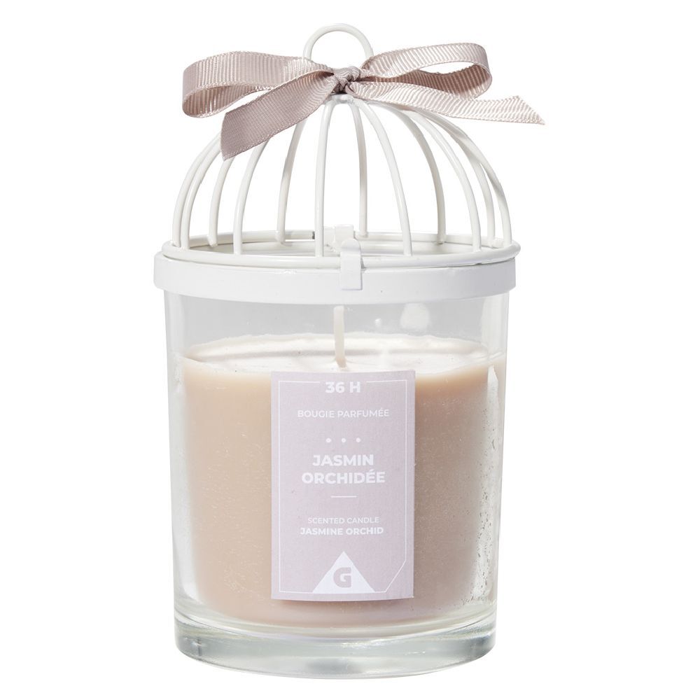 Bougie parfumée cage à oiseau senteur jasmin orchidée 36H