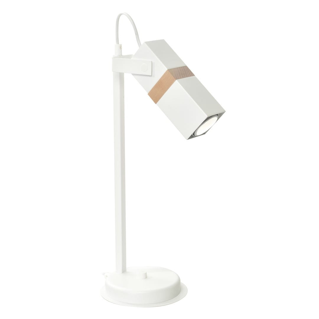 Lampka biurkowabiała jasne drewno VIDAR 1xGU10x40W wys:47cm Milagro