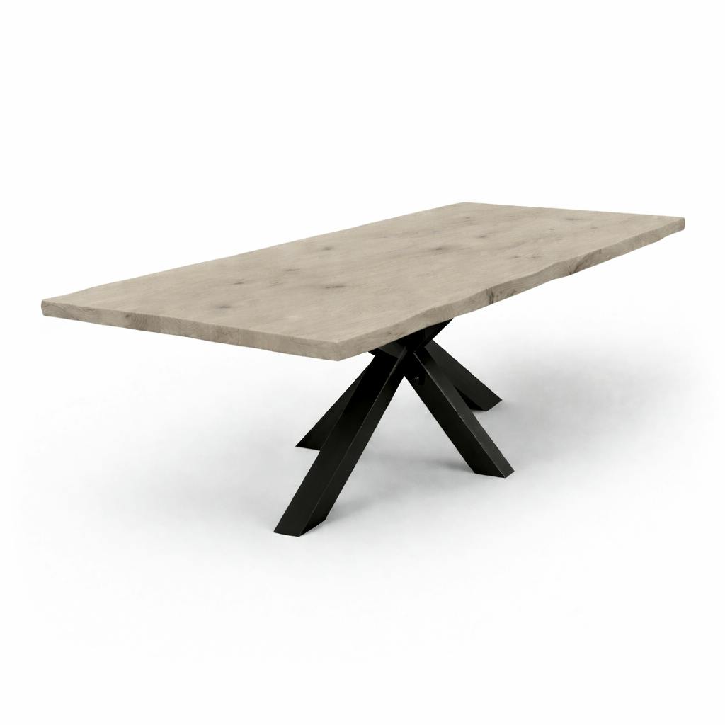 Table extensible chêne grisé bords naturels pied noir 240 cm PALERME