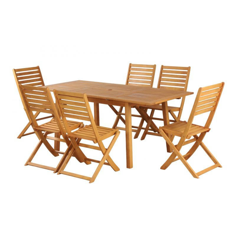 PRATO - Ensemble repas  en bois d'eucalyptus 6 places 120-180 cm