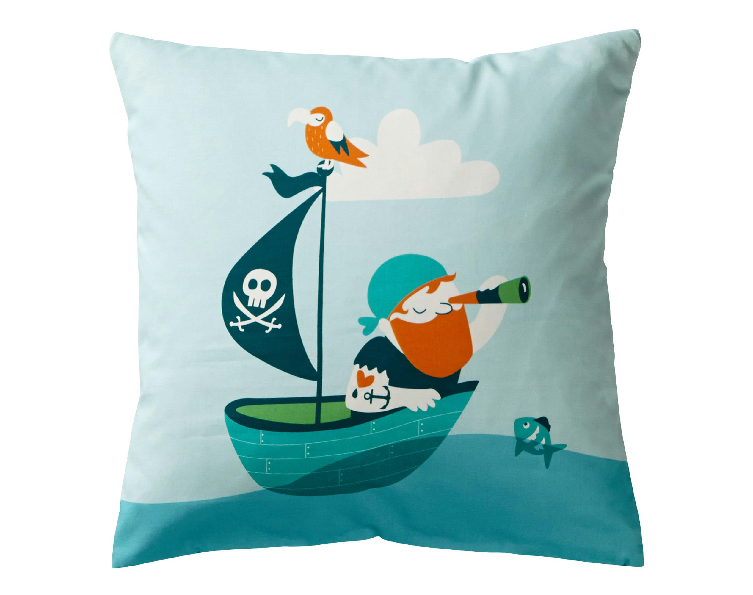 PIRATES - Taie d'oreiller enfant 65x65 bleu en coton