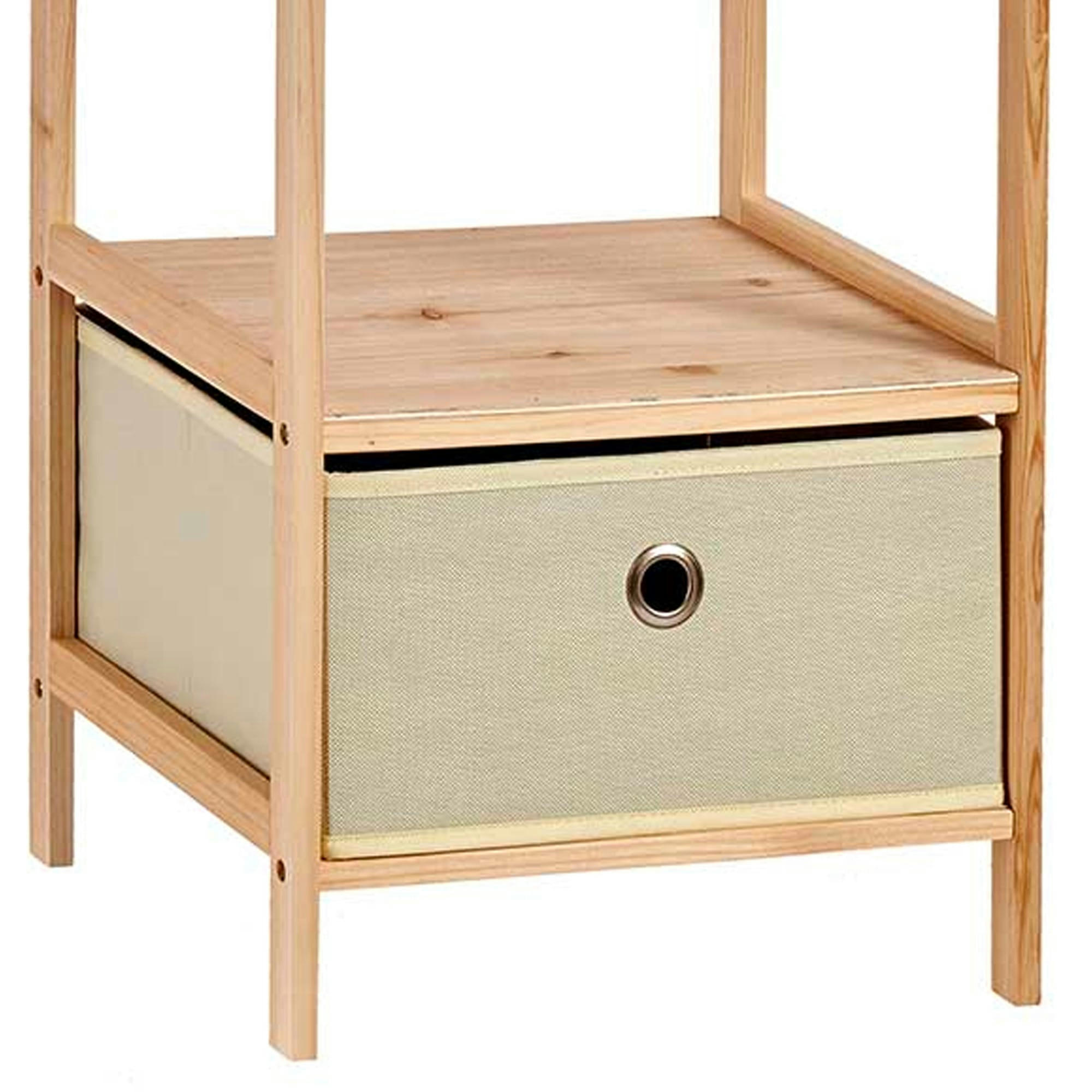 - Table de chevet en bois avec tiroir beige en toile 32x26x55.5cm