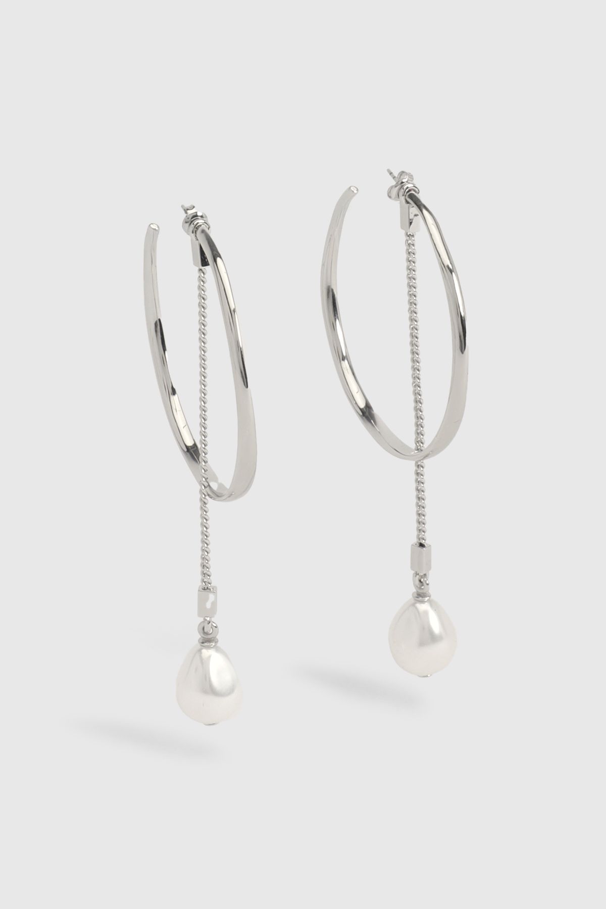 KarenMillen Modern Pearl Hoop Earrings