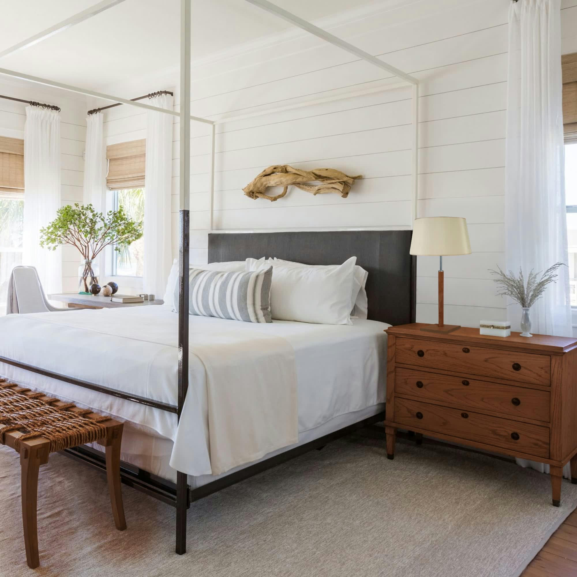 HOD - Lampe a poser bois foncé et créme