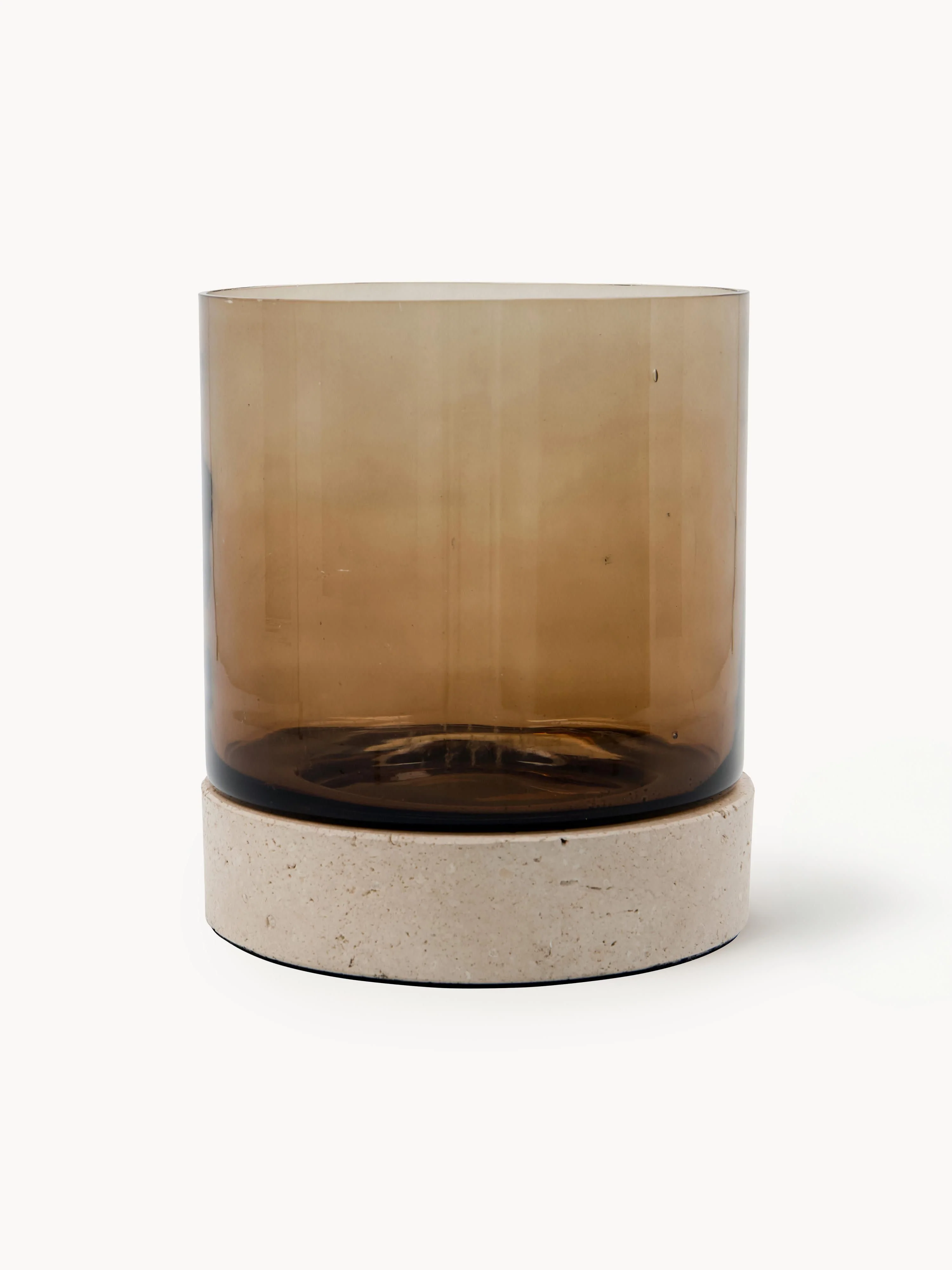 Mundgeblasener Glas-Kerzenhalter Rivo mit Travertinfuß
