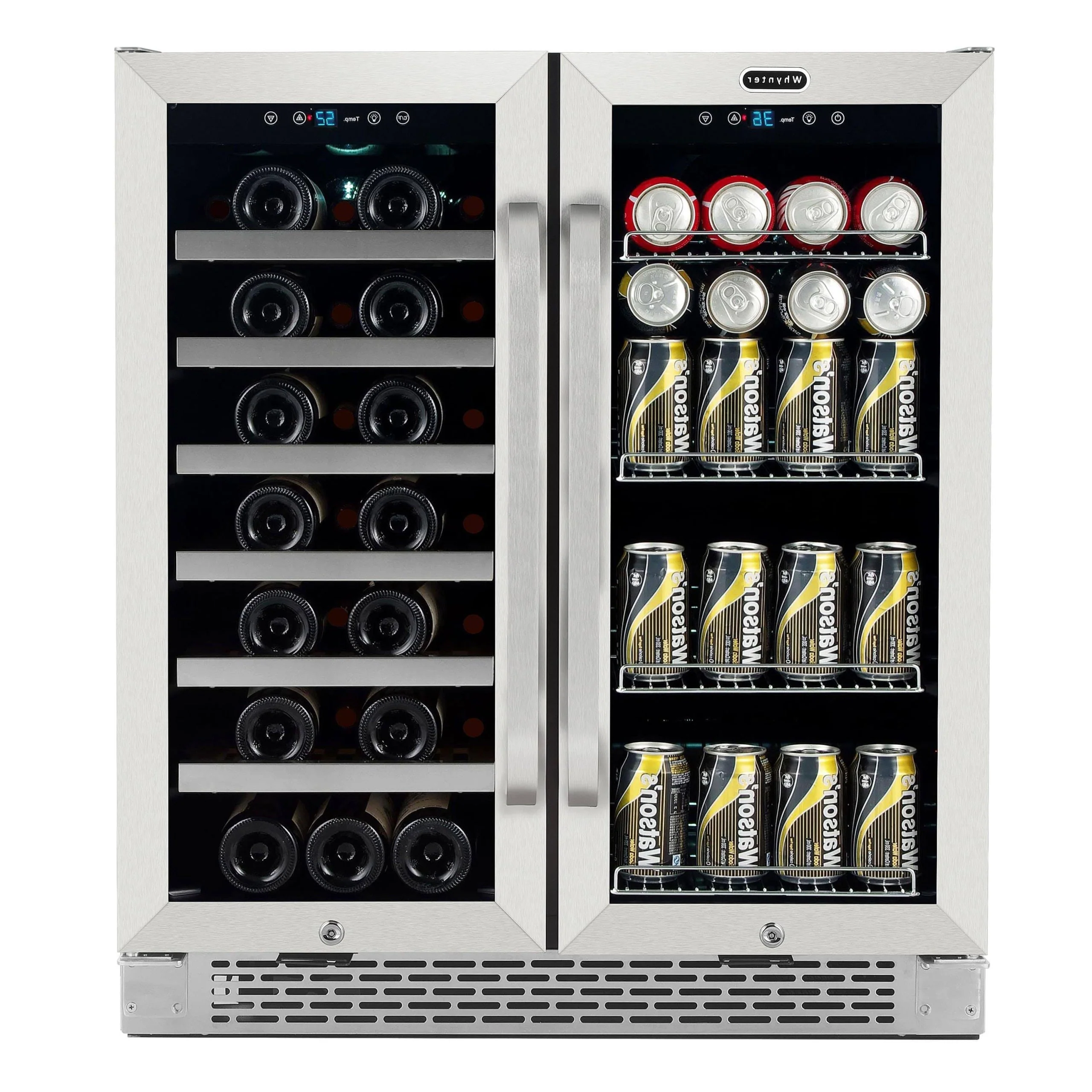 30?Built-in French Door Dual Zone 33 Bottle Wine Refrigerator 88 Can Beverage Center