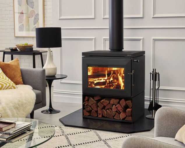 Saxon Blackwood Freestanding Wood Heater with Wood Storage