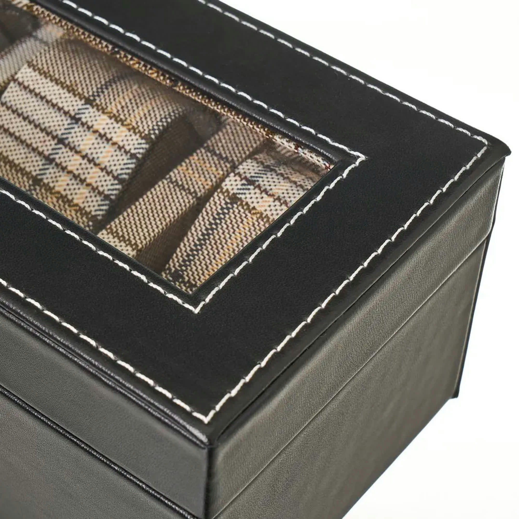 - Coffret de rangement à montres noir et tartans beige
