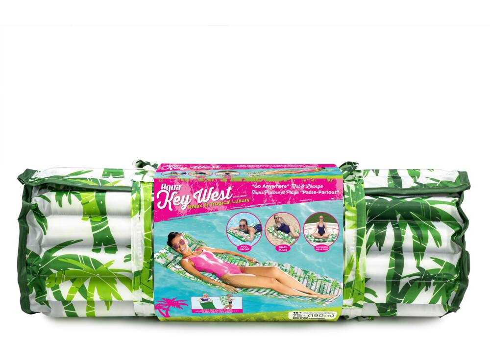 Aqua Inflatable/Foam Fold-and-Go Travel Pool Float/Lounger, Tropical, 71 x 27-in