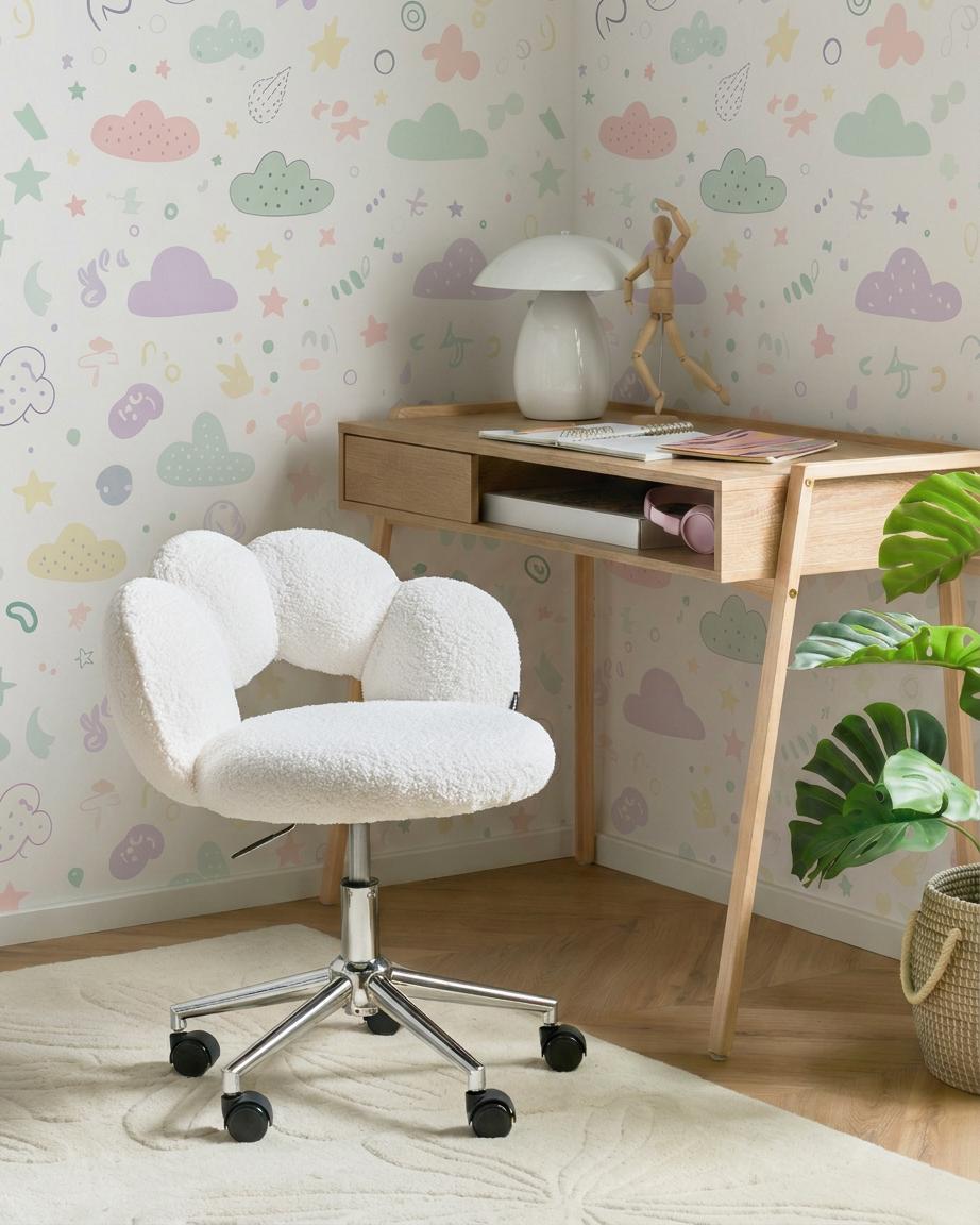 Desk Chair WHIZZY Boucle White
