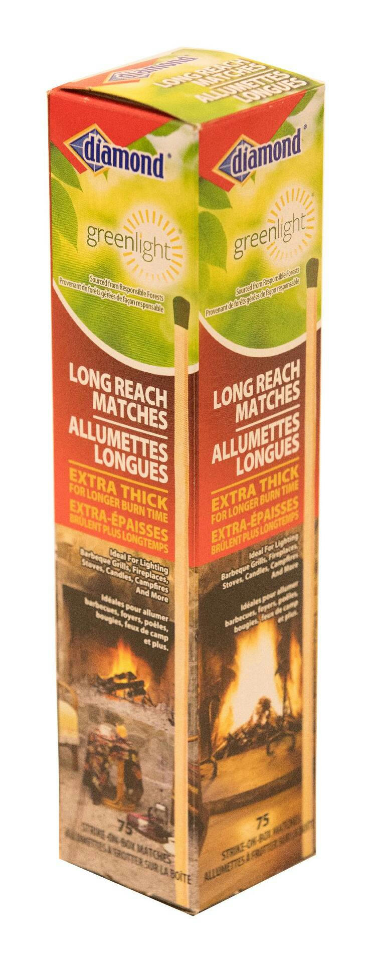 Diamond Greenlight Long Reach Box of Matches For Fireplaces, Woodstoves, Campfires, Candles & BBQs, 75-pc