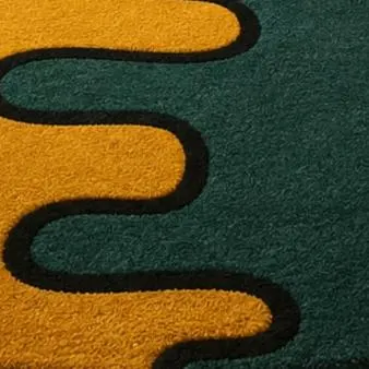 Hand Tufted Abstract Wave Rug, Mustard Yellow and Dark Green Round Area Rug, Modern Organic Wool Carpet, Contemporary Living Room Decor, Han