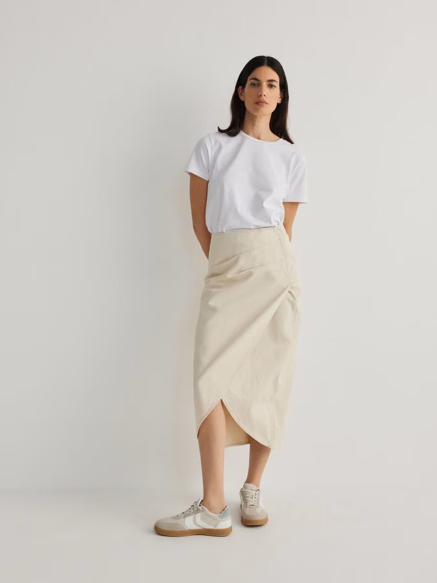Wrap Front Midi Skirt