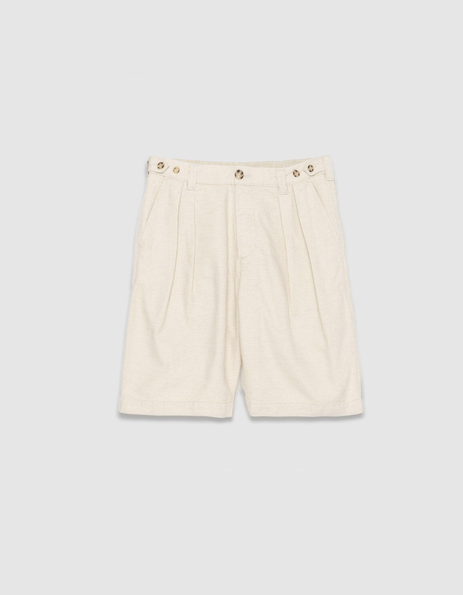 Bermuda beige coton et lin à plis Homme