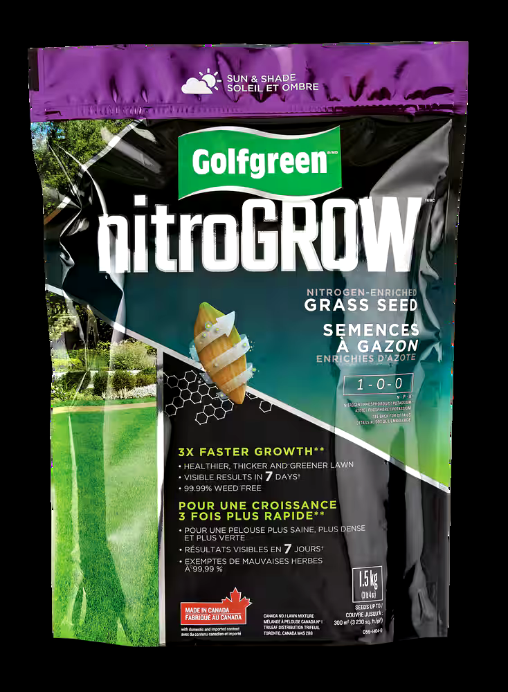 Golfgreen NitroGROW Sun & Shade Nitrogen-Enriched Grass Seed & Fertilizer Mix, 1-0-0, 1.5-kg