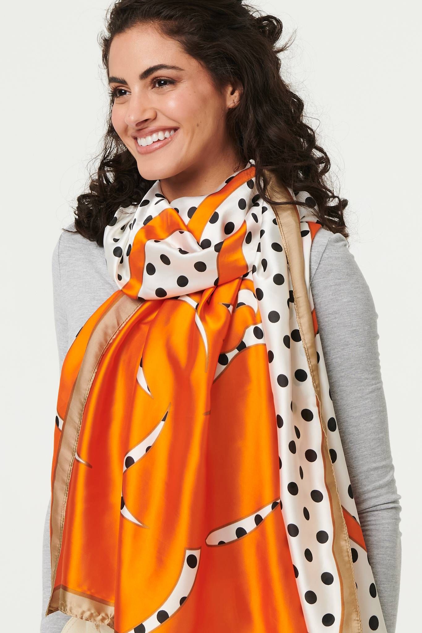 Izabel London Polka Dot Border Print Shawl Scarf