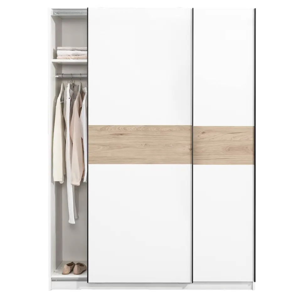 Schuifdeurkast Genua - wit/eikenkleur - 204x150x60 cm