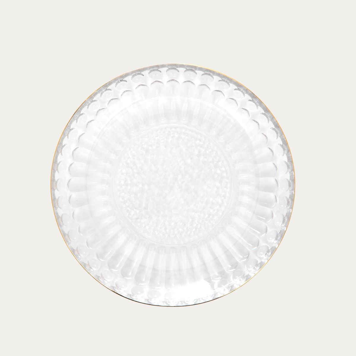 Talerzyk BARREL szklany w paski ze złotym rantem 15 cm