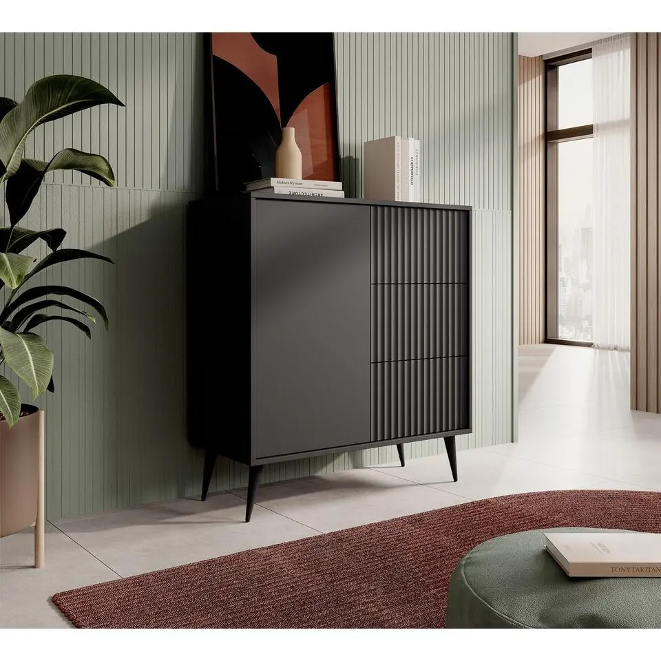 Meubella - Dressoir Winq - Antraciet - 90 cm