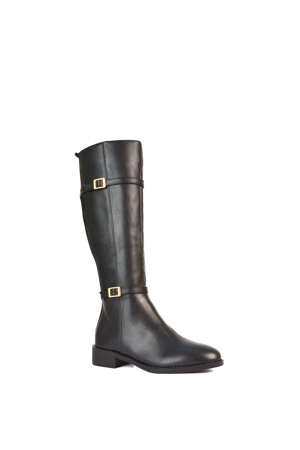 XY London Ellis' Flat Heel Stretch Knee High Long Boots With Buckle Details