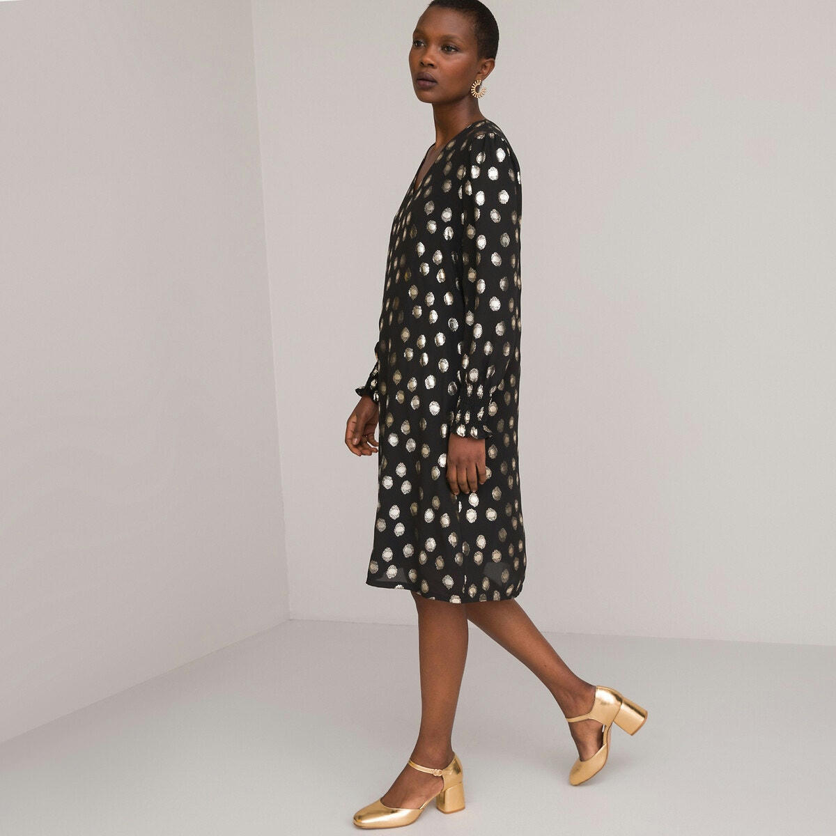 Robe évasée festive, manches longues