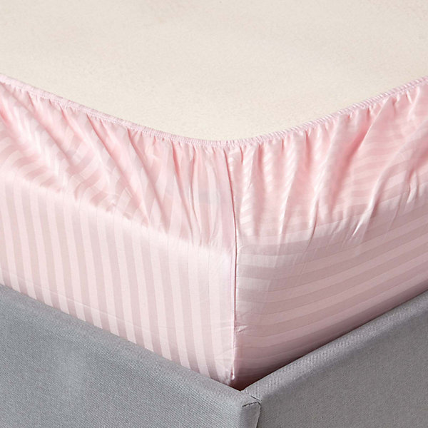 Drap-housse rayé 140 x 200 cm 100% coton égyptien 330 fils coloris rose - HOMESCAPES