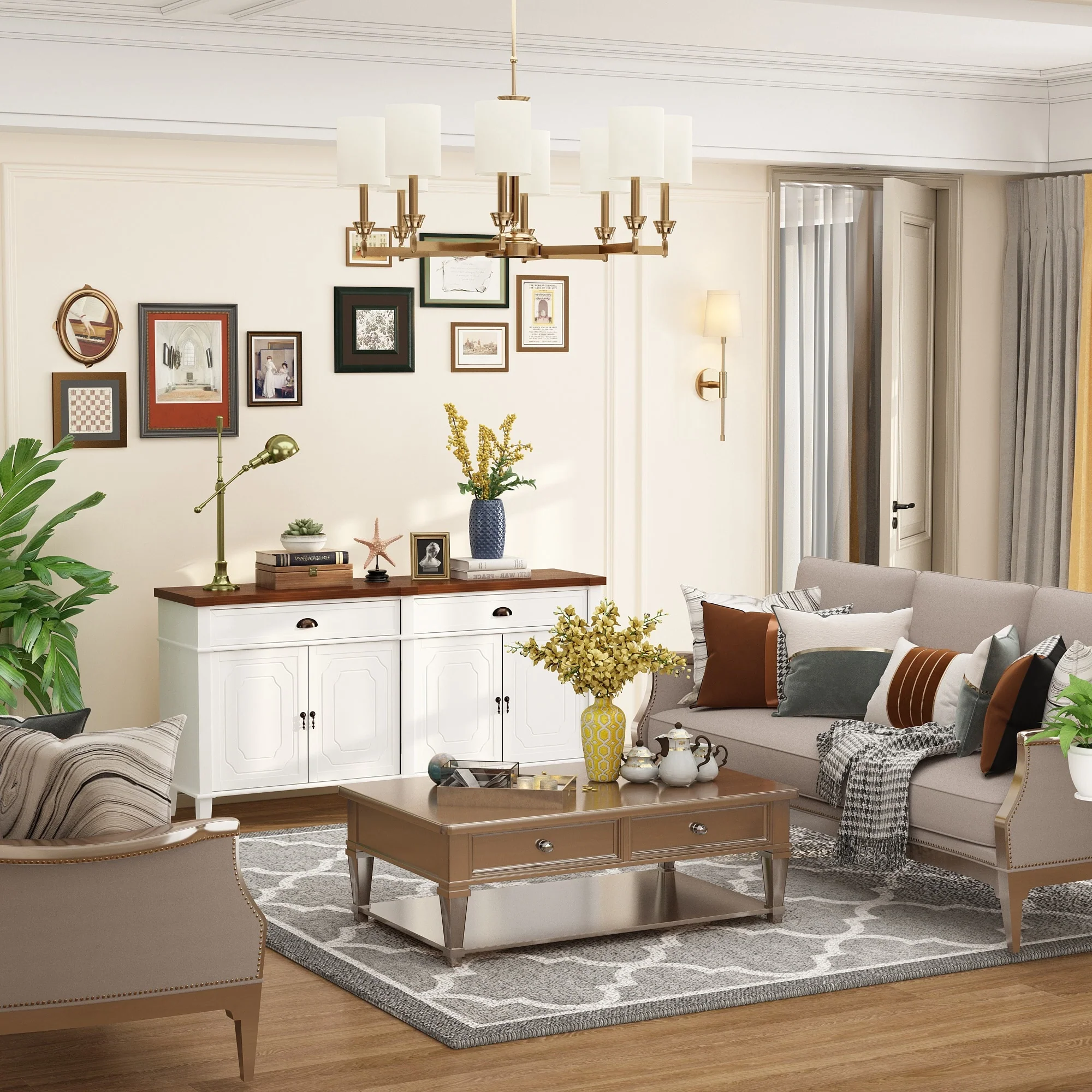 White Lacquer Buffet Cabinet Storage Credenza Console Table Cupboard - 63INCH