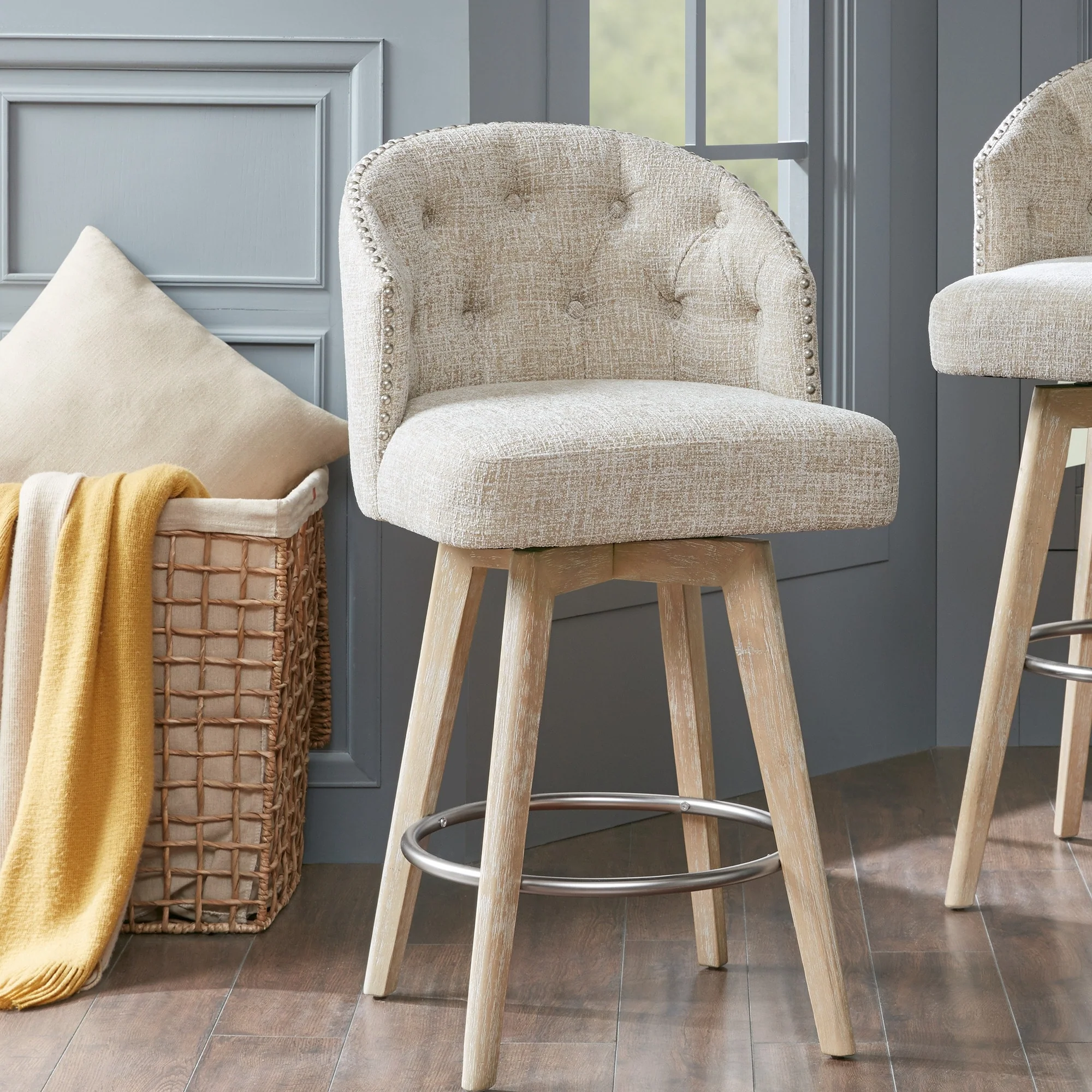 Madison Park Boyle Upholstered 360 Degree Swivel Counter Stool 26 H