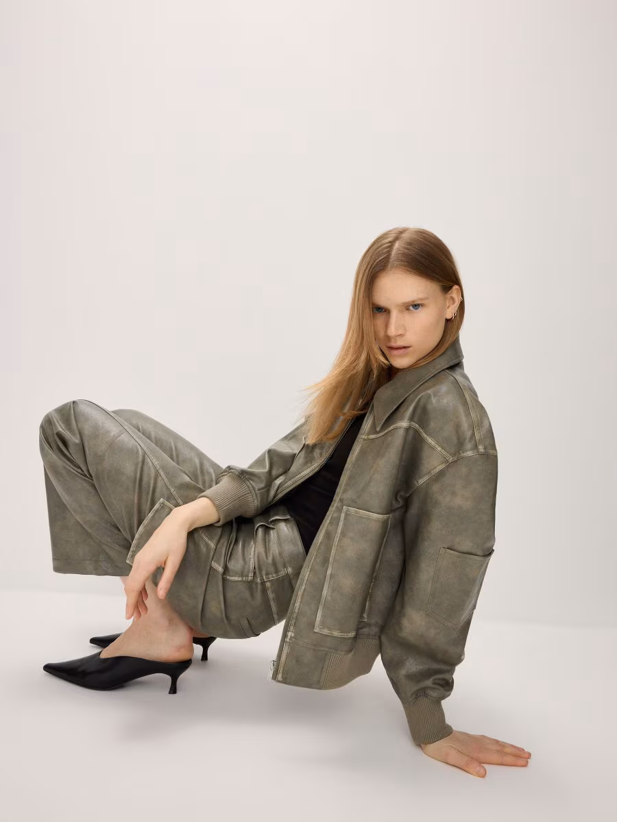 Faux Leather Cargo Trousers