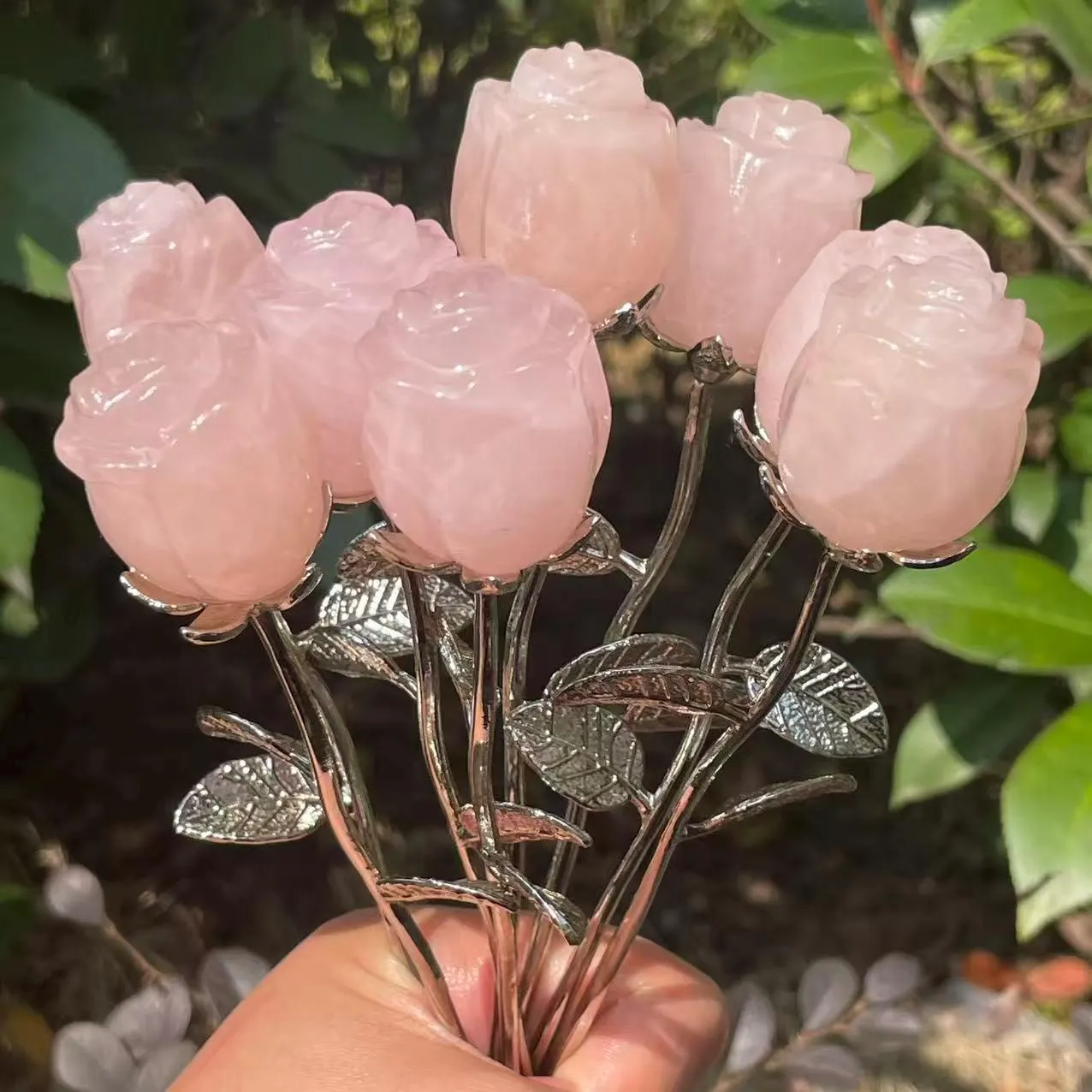 Hand Carved Pink Rose Quartz Crystal,Rose flower， Home Decor Gift (1Pcs）