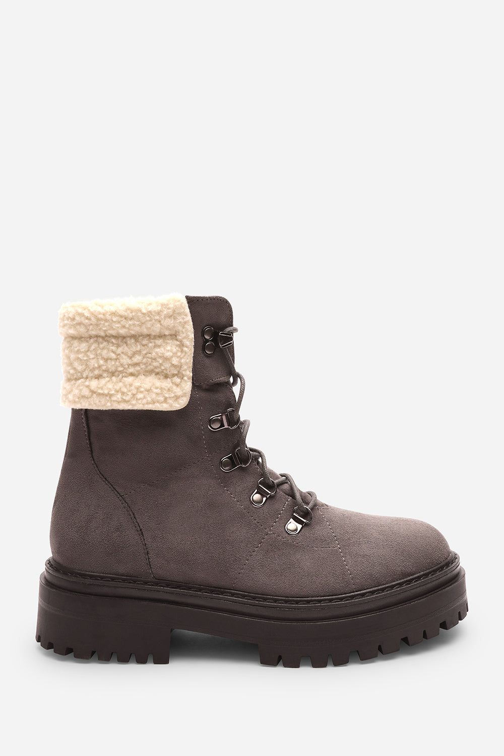 Where's That From Alia' Suede Lace-Up Ankle Boots with Faux Fur Lining and Chunky Sole
