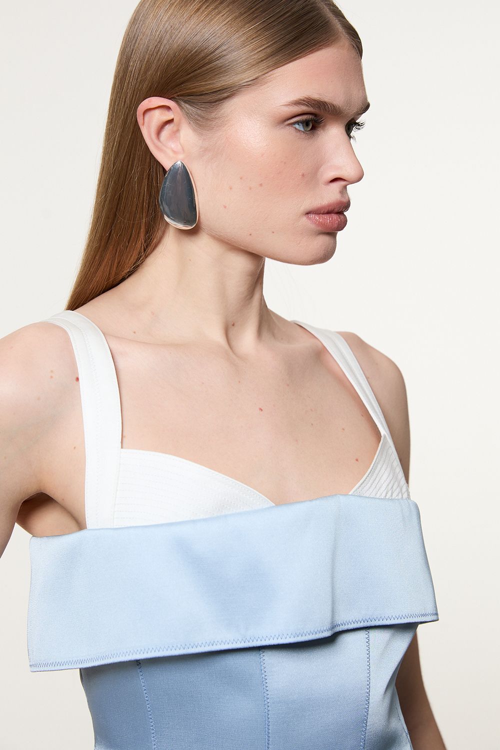 KarenMillen Structured Viscose Satin Stitch Detail Tailored Peplum Mini Dress