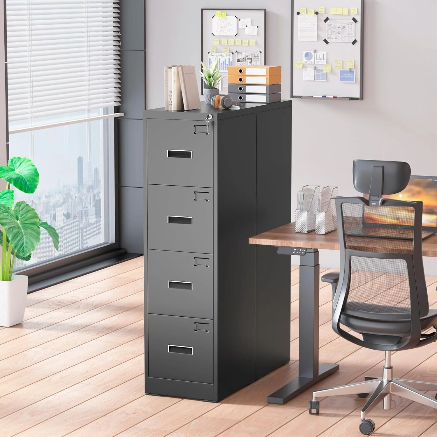 18'' Deep 4 Drawers Vertical Metal Locking File Cabinet with with 4 Adjustable Hanging Frame for Home Office