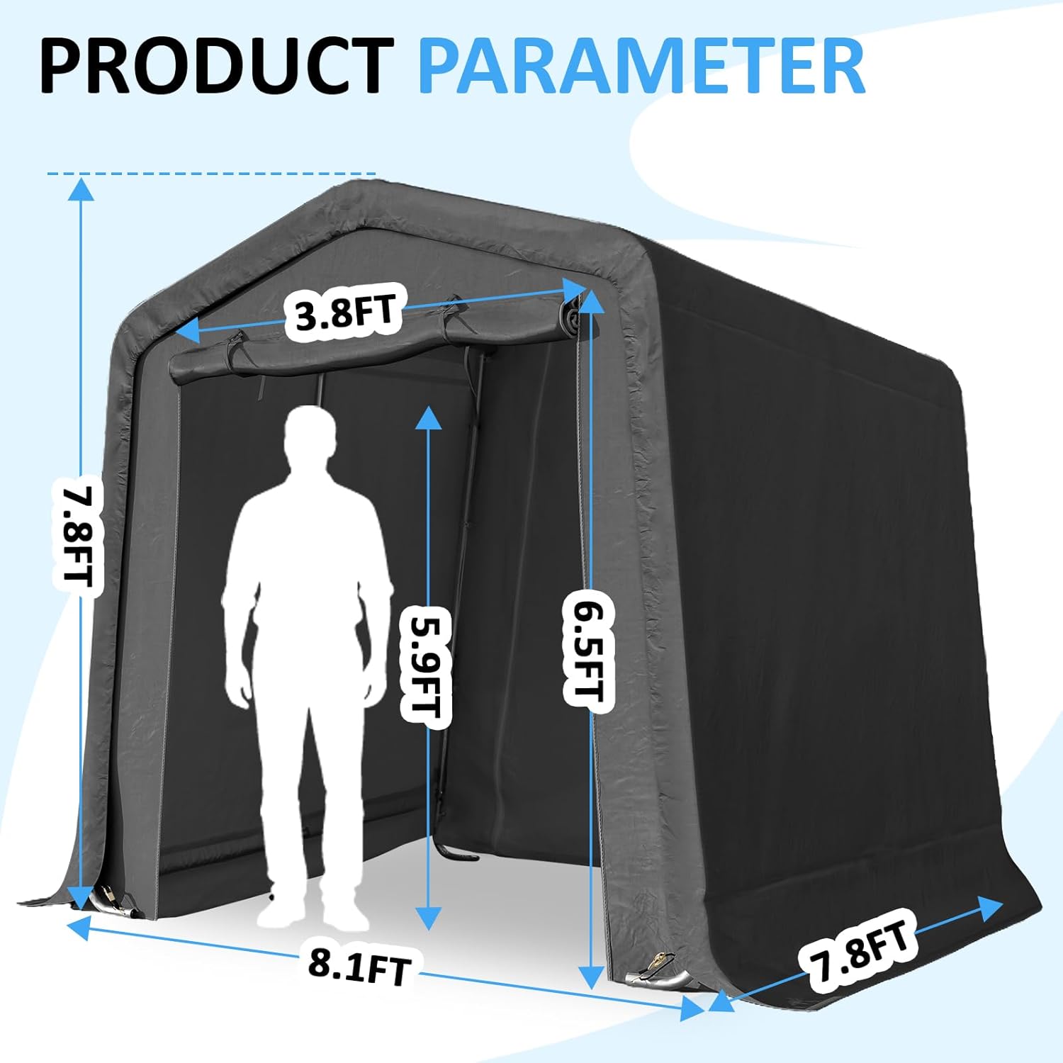 CHARMELEON 8x8FT Heavy Duty Outdoor Storage Shelter,Portable Garage Shelter for Garden Tool Motorcycle Bike,All-Steel Metal Frame Storage Tent with Dual Doors&Thickened Fabric (Dark Gray)